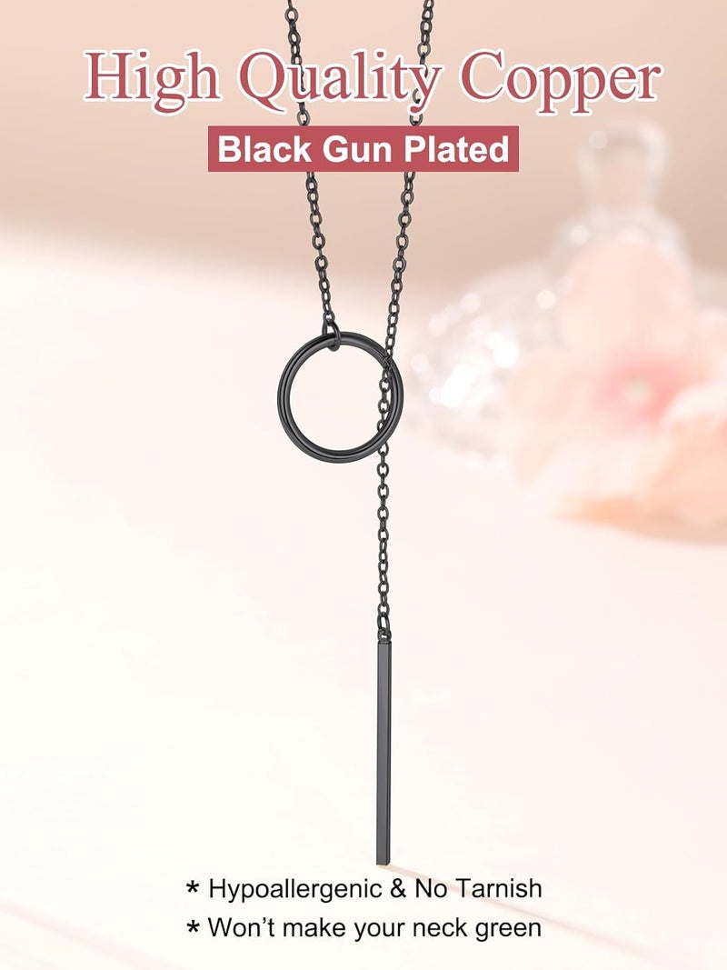 FOCALOOK Long Necklaces for Women 14K Gold Plated Dainty Drop Bar Pendant Lariat Y-Shaped Necklace Earring Set 28inch/73cm - Image 3