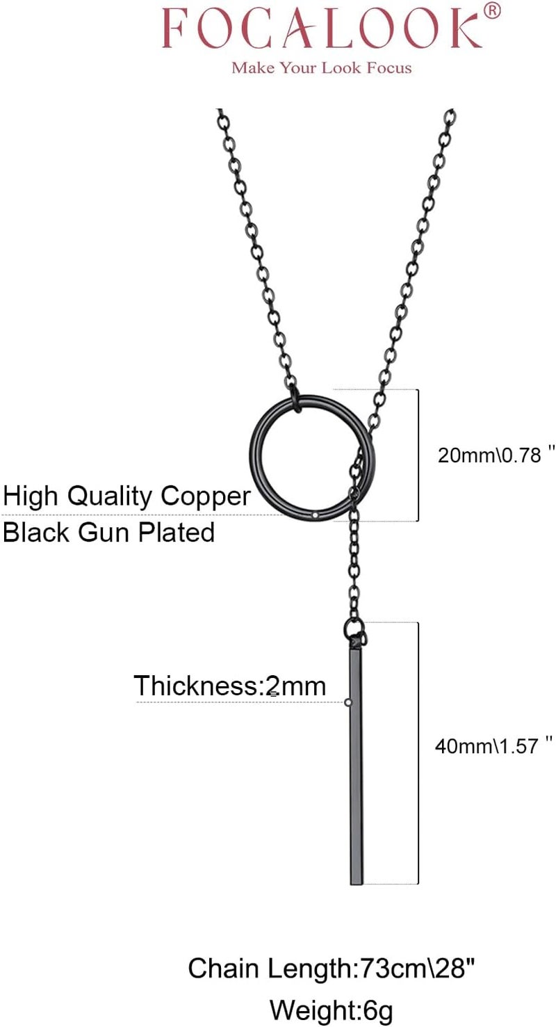 FOCALOOK Long Necklaces for Women 14K Gold Plated Dainty Drop Bar Pendant Lariat Y-Shaped Necklace Earring Set 28inch/73cm - Image 4