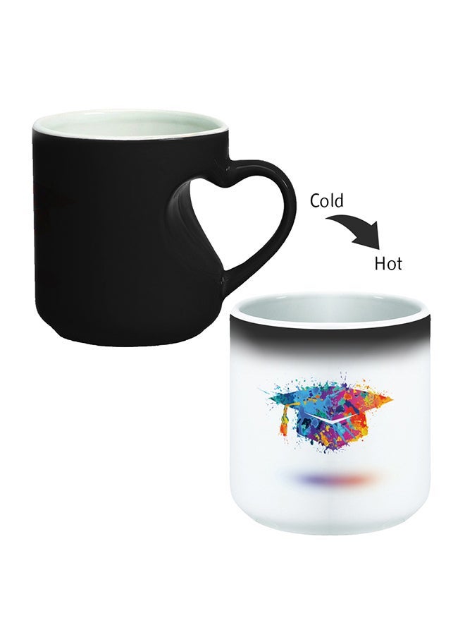 Graduation Hat Printed Magic Coffee Mug With Inner Heart Handle Black 11ounce