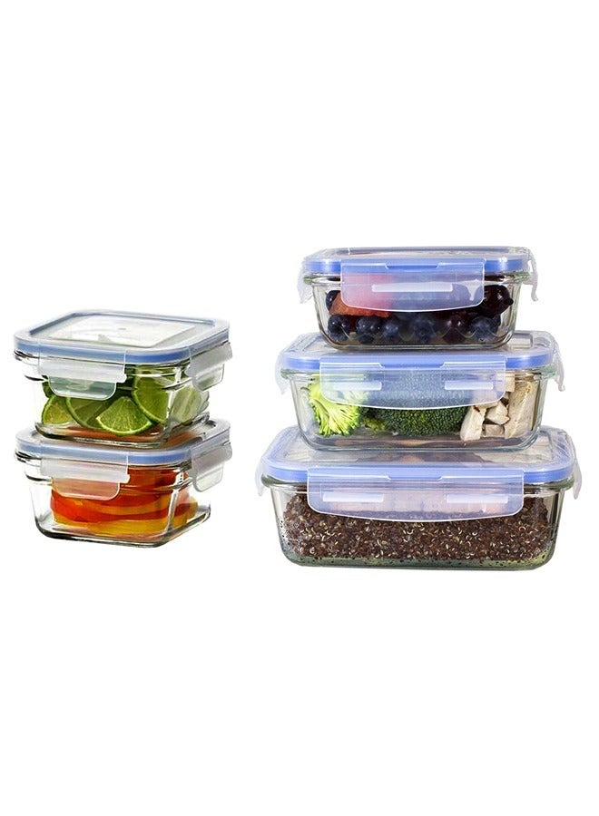 Feelings Feelings 5 Pcs Airtight Glass Storage Container With LID Section Jar Set Microwave Safe - Rectangular 380, 620, and 980 Ml and Square 380 Ml Blue  - Image 1