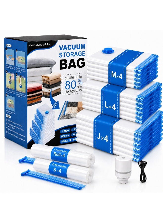Celeritek 20 Pack Vacuum Storage Bags with Electric Pump, Compression Space Saver Vacuum Seal Bags 4 Jumbo/4 Large/4 Medium/4 Small/4 Roll Up Bags for Clothing Travel Comforters Blankets Pillows Beddin - Image 1