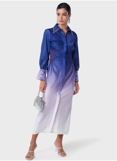 Threadz by Ajooni Ombre Shirt Dress With Crochet Waist Details  - Image 1