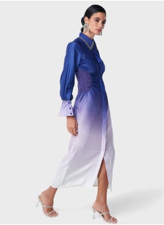 Threadz by Ajooni Ombre Shirt Dress With Crochet Waist Details  - Image 4