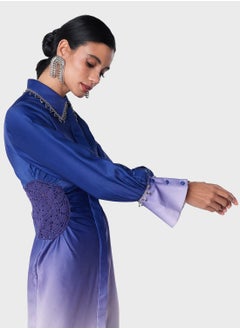 Threadz by Ajooni Ombre Shirt Dress With Crochet Waist Details  - Image 3