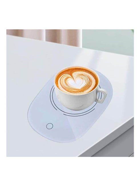 An electric cup warmer with automatic shut-off and gravity induction technology, designed to heat beverages and drinks, suitable for office and home use at 55 degrees (mug not included) (white).