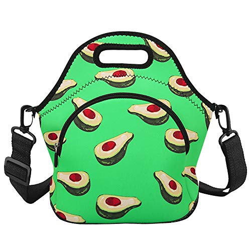 Violet Mist Neoprene Lunch Bag Insulated Lunch Bag Tote Cute Large Thermal Lunchbags with Extra Pocket Detachable Adjustable Shoulder Strap Lunchbox Food Handbags Gift for Women Men Adult, Avocado - Image 1