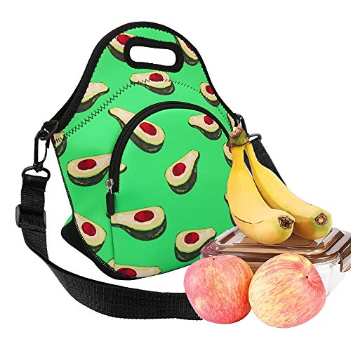 Violet Mist Neoprene Lunch Bag Insulated Lunch Bag Tote Cute Large Thermal Lunchbags with Extra Pocket Detachable Adjustable Shoulder Strap Lunchbox Food Handbags Gift for Women Men Adult, Avocado - Image 4