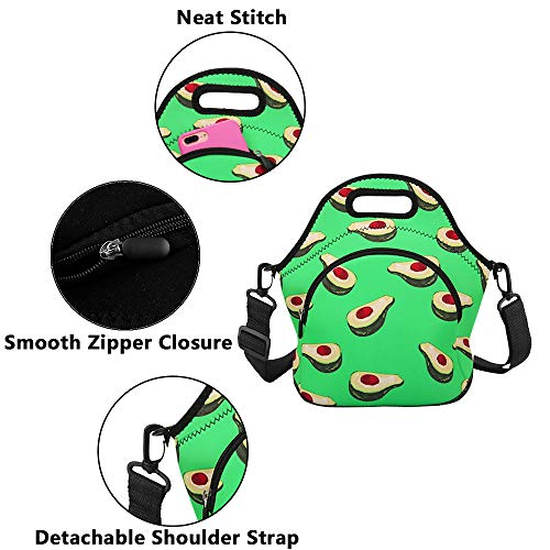 Violet Mist Neoprene Lunch Bag Insulated Lunch Bag Tote Cute Large Thermal Lunchbags with Extra Pocket Detachable Adjustable Shoulder Strap Lunchbox Food Handbags Gift for Women Men Adult, Avocado - Image 2