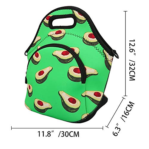 Violet Mist Neoprene Lunch Bag Insulated Lunch Bag Tote Cute Large Thermal Lunchbags with Extra Pocket Detachable Adjustable Shoulder Strap Lunchbox Food Handbags Gift for Women Men Adult, Avocado - Image 3