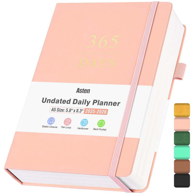 ASTEN مخطط أستين، مخطط يومي غير مؤرخ مع قائمة المهام، مخطط 365 يوم لاضطراب فرط الحركة وتشتت الانتباه، أجندة للرجال، دفتر مخطط ساعي لتحديد الأهداف، منظم الإنتاجية مع تقويم، 8.3'' × 5.8'' (وردي) - Image 1