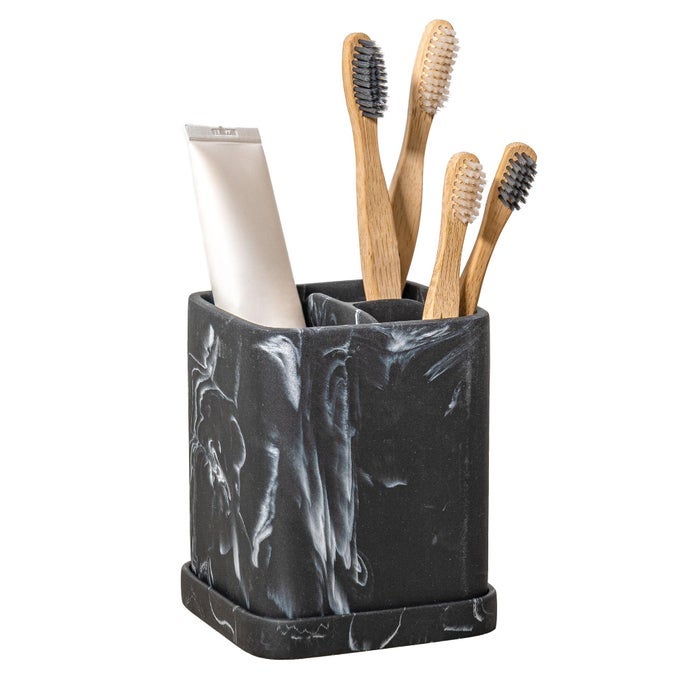 TOOTHBRUSH HOLDER COUNTERTOP MARBLE LOOK ELECTRIC TOOTHBRUSH TOOTHPASTE MAKEUP BRUSH AND RAZOR HOLDER STAND BATHROOM ORGANIZER WITH DETACHABLE TRAY