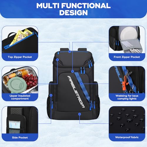 Maelstrom Backpack Cooler,36 Can Cooler Backpack,Soft Cooler Bag Insulated Leakproof,Lightweight Ice Chest Backpack,Travel Cooler Lunch Backpack for Camping,Hiking,Beach,Black - Image 5
