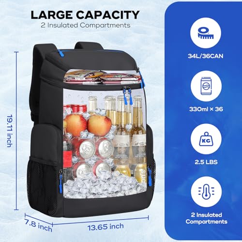 Maelstrom Backpack Cooler,36 Can Cooler Backpack,Soft Cooler Bag Insulated Leakproof,Lightweight Ice Chest Backpack,Travel Cooler Lunch Backpack for Camping,Hiking,Beach,Black - Image 4