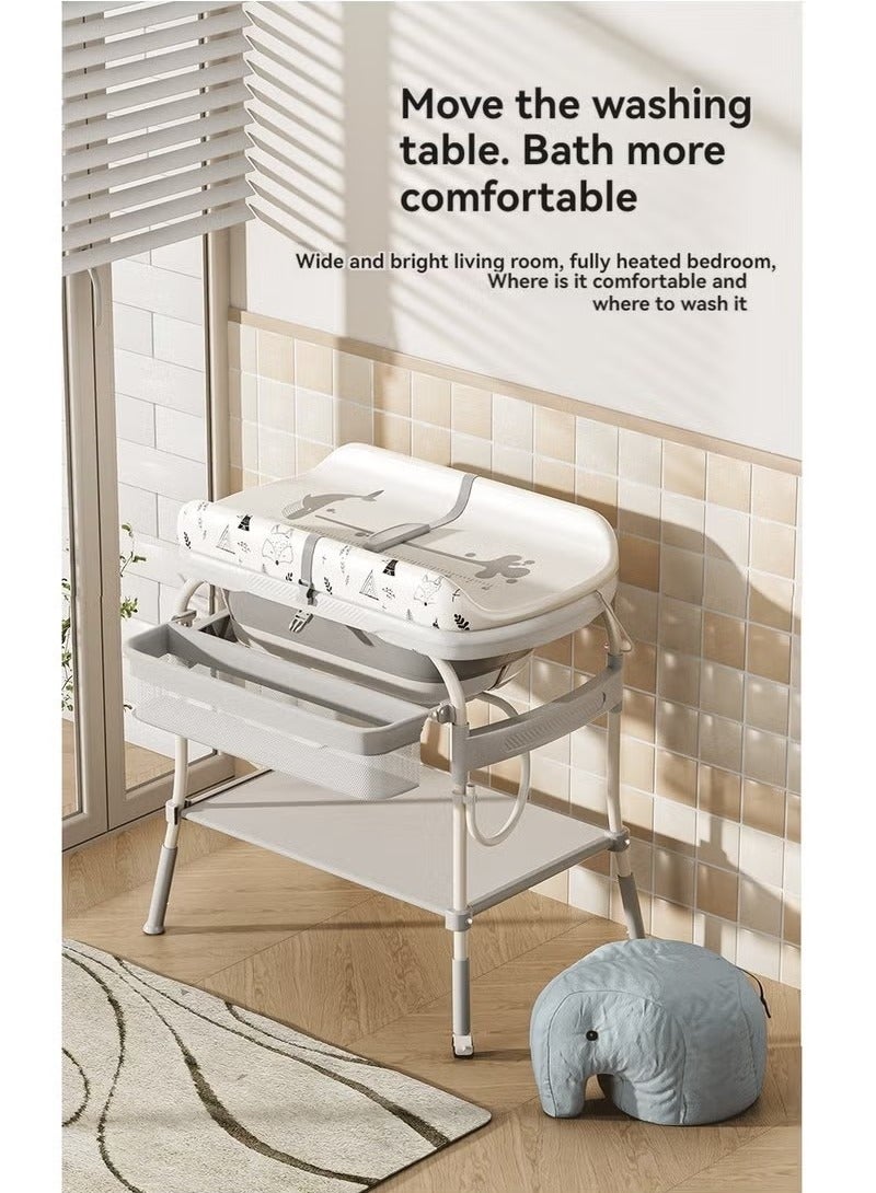 Gonice 2-in-1 Portable Newborn Baby Multifunctional Heightened Baby Basin Infant Shower Bathtub with Baby Diaper Changing Table with Wheels,Height Adjustable,for Infant and Newborn  - Image 2