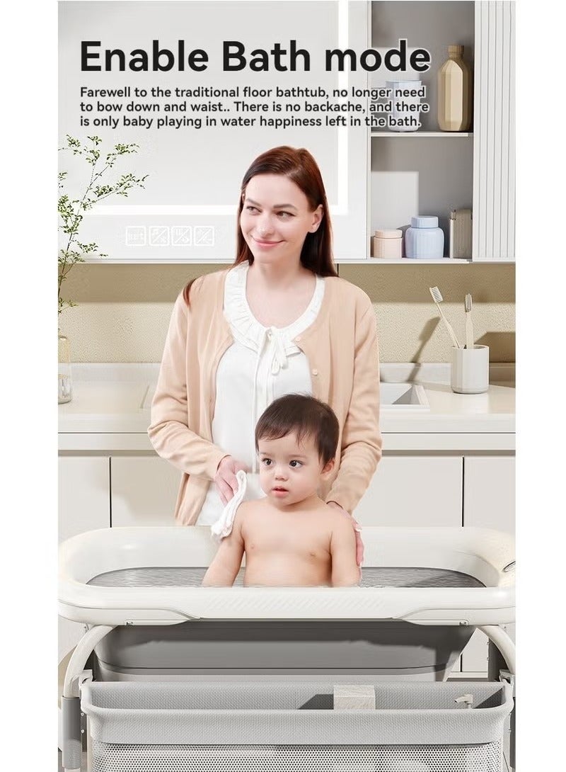 Gonice 2-in-1 Portable Newborn Baby Multifunctional Heightened Baby Basin Infant Shower Bathtub with Baby Diaper Changing Table with Wheels,Height Adjustable,for Infant and Newborn  - Image 5