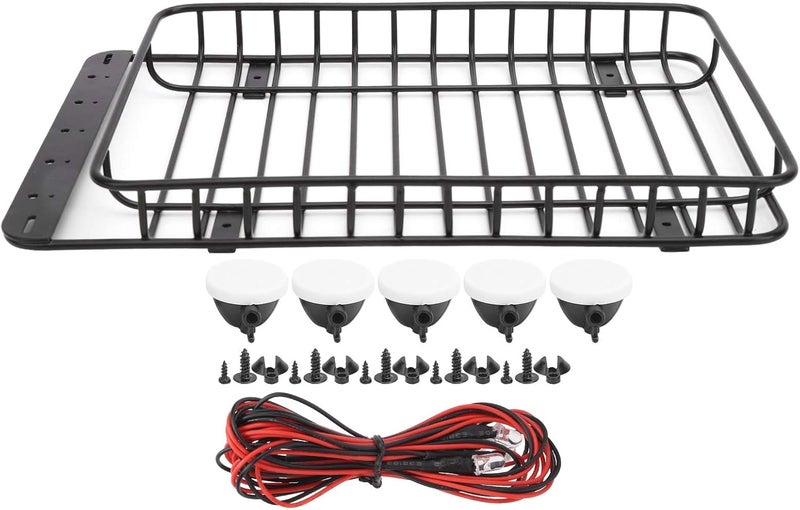 Metal Roof Rack Luggage Carrier with LED Light for - 4 Axial SCX10 90046, RC Metal Roof Rack with 5 White LEDs, Durable RC Accessories for 1/10 Scale Off - - Image 1