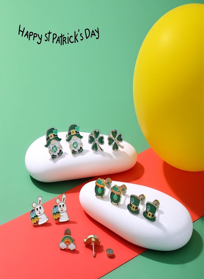 JGUF 18 Pairs Hypoallergenic Flat Back St. Patrick’s Day Earrings for Girls Clover Celtic Shamrock Surgical Steel Screw Back Stud Earrings Irish Jewelry for Women St Patricks Day Easter Accessories Gifts - Image 3