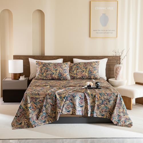 Lady Ann King Size Bed Sheets, 100% Egyptian Cotton Sheet Paisley Flower Pattern Printed 4 PCS Bedding Set- Super Soft, Silk-Like Feel Bed Sheet Set and Extra 17.5" Deep Pockets Bed Sheets - Image 4