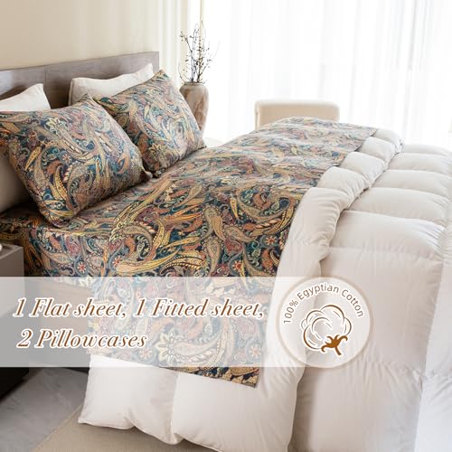 Lady Ann King Size Bed Sheets, 100% Egyptian Cotton Sheet Paisley Flower Pattern Printed 4 PCS Bedding Set- Super Soft, Silk-Like Feel Bed Sheet Set and Extra 17.5" Deep Pockets Bed Sheets - Image 2