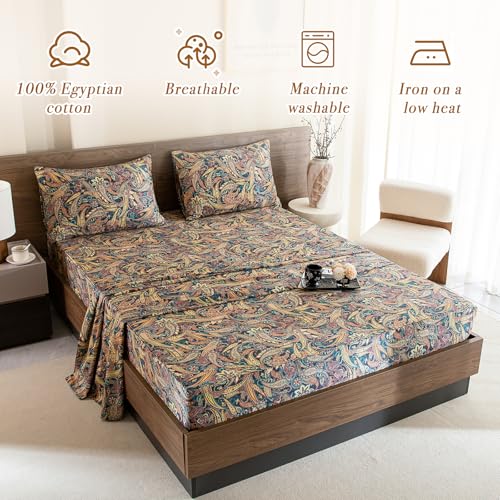 Lady Ann King Size Bed Sheets, 100% Egyptian Cotton Sheet Paisley Flower Pattern Printed 4 PCS Bedding Set- Super Soft, Silk-Like Feel Bed Sheet Set and Extra 17.5" Deep Pockets Bed Sheets - Image 3
