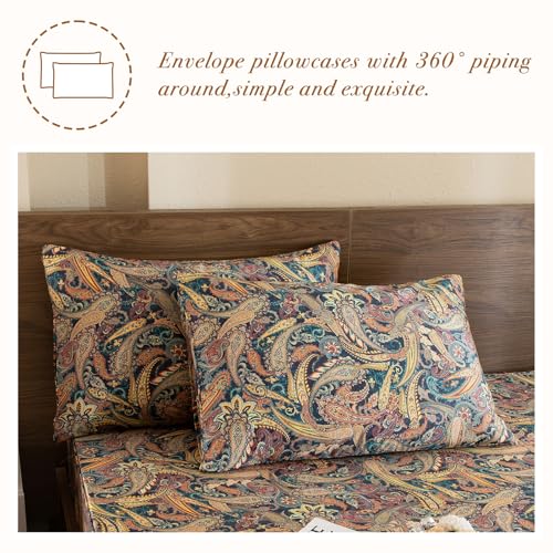 Lady Ann King Size Bed Sheets, 100% Egyptian Cotton Sheet Paisley Flower Pattern Printed 4 PCS Bedding Set- Super Soft, Silk-Like Feel Bed Sheet Set and Extra 17.5" Deep Pockets Bed Sheets - Image 5
