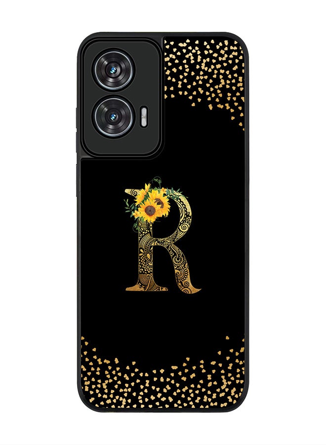Stylizedd For Motorola Edge 50 Fusion 5G Case,Slim fit Camera Protection, Shockproof Thin Phone cover  - Custom Floral Monogram - R ( Black ) - Image 1