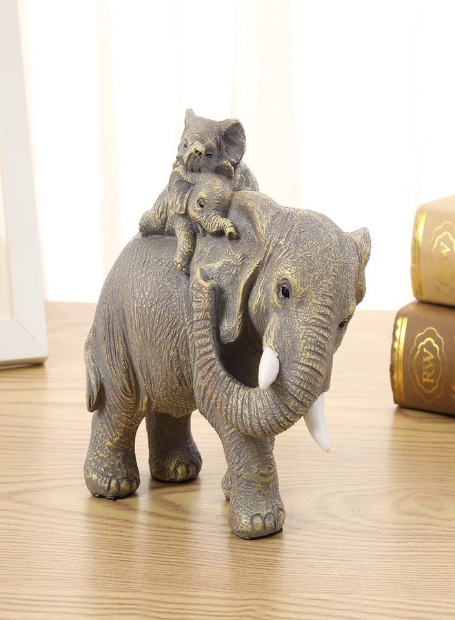 FriyGardcn Good Luck Elephant Figurines Home Décor Elephant Carries Two Calves on Its Back Statue Décor for Shelf Good Gifts for Women Decoration for Living Room, Bedroom, Office - Image 5