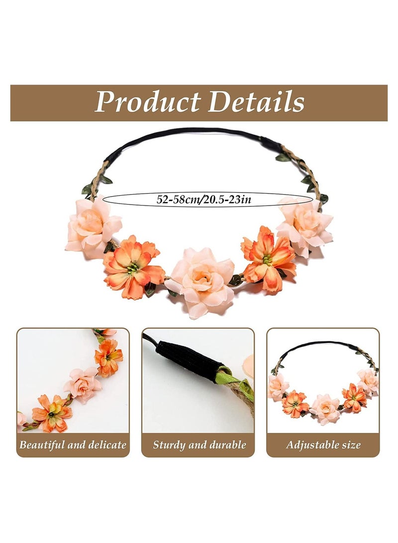 Loquat 5PCS Flower Crown Headbands for Women Girls, Multicolour Hair Wreath Floral Headpieces Festival Accessories Wedding Party Festival, Small Gesang Rose Headband - Image 3