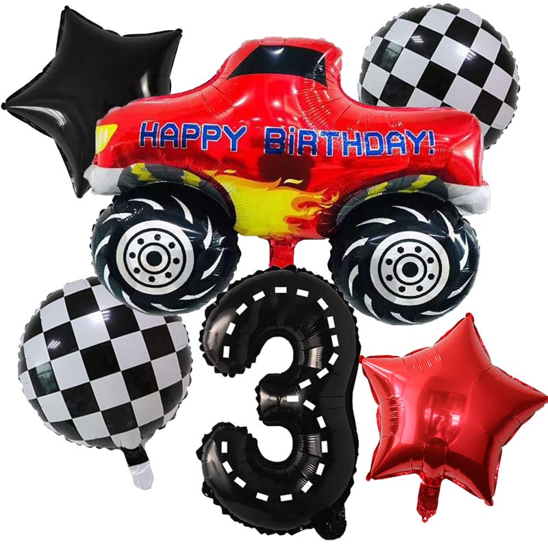 ALLPICK Race Car Foil Balloons Party Supplies Monster Truck Balloon Decorations Number 3 Balloons 40 Inch for Boys 3rd Birthday Baby Shower Car Theme Party Decorations Monster Truck 3rd Birthday - Image 2