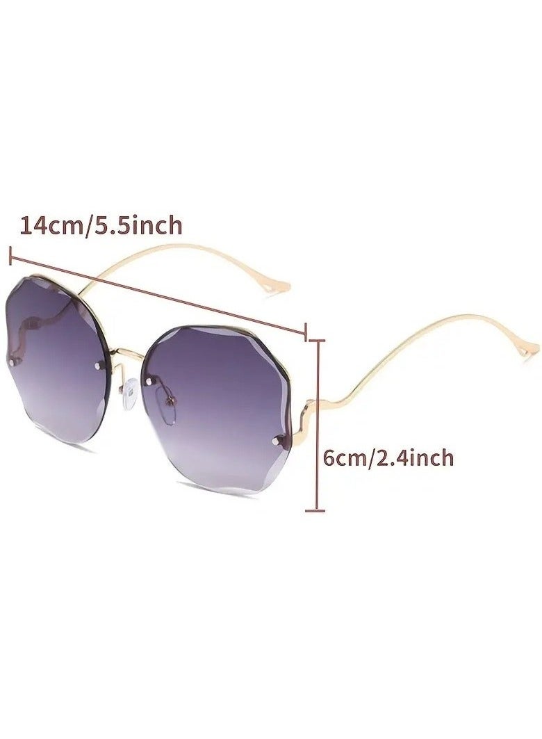 يوكانبي لون كتلة نظارات شمسية شبه بدون حافة مع عدسة أومبر غير منتظمة - Image 2