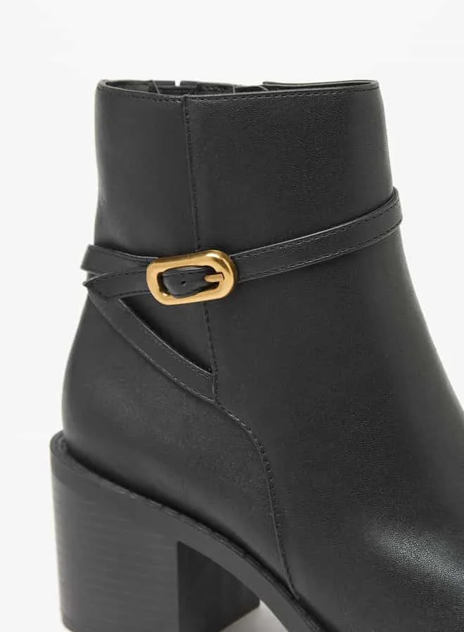 Flora Bella By Shoexpress Women Solid Ankle Boots with Block Heels and Zip Closure