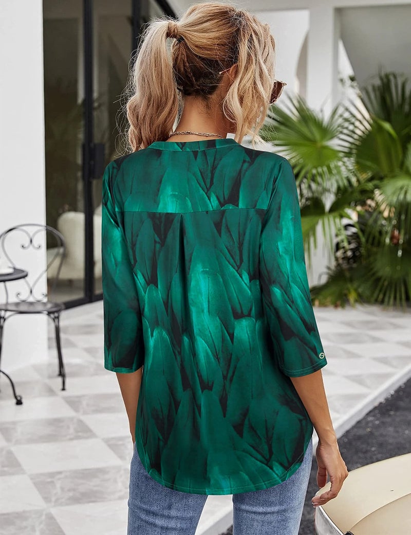 VALOLIA Womens Tops, Womens 3/4 Length Sleeve Tops Dressy Top Women Plus Size Shirts Work Blouses Business Casual Tops Fashion 2023 Womens Blouses and Tops(Peacock Blue XX-Large) - Image 3