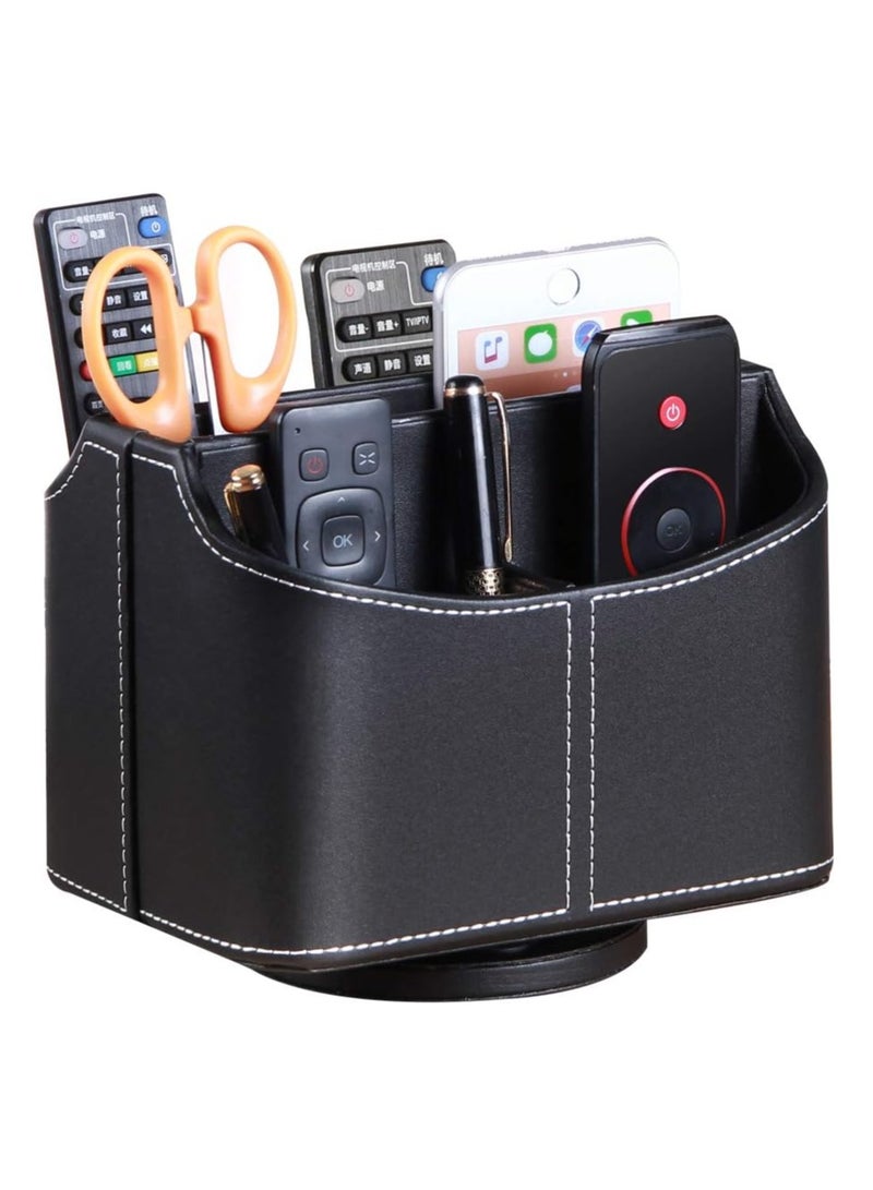 Relex PU Leather 360°Rotatable Remote Control Holder, Nightstand TV Remote Holder, Office Supplies Desktop Organizer, Spinning Storage Box for Pen, Mail, Phone, DVD, Blu-Ray, Media Player, Heater Controllers - Image 1