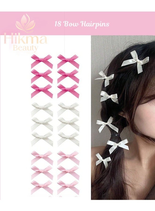 18-Piece Mini Bow Hair Clips, Sweet Non-Slip Bow Hair Accessories for Women and Girls (White+Rose Red+Pink) - Image 1