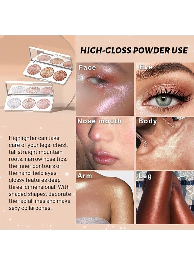 DUNUF Highlighter Plaette,Highlight Makeup Contour Powder, Pink Pearl Golden Champagne Bronze Rose Highlighter Palette, Glitter Face Illuminator Highlighter, Illuminator Make Up #02 - Image 3