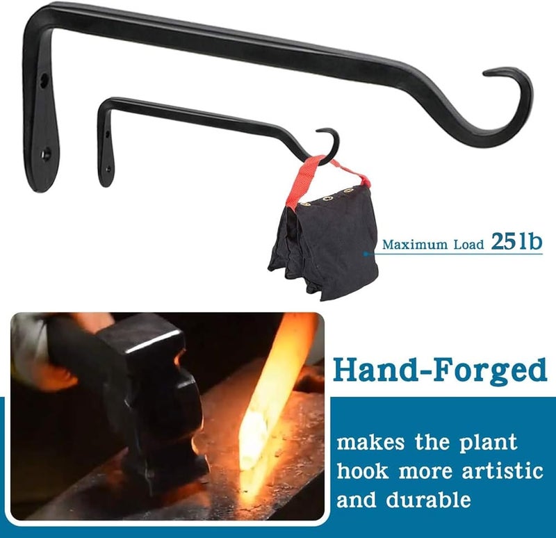 WORTH Garden 6-Pack 7" Plant Hanger Bracket - Forged Wrought Iron Powder-Coated Heavy Duty Wall Hook - Black Hanging Hooks - Durable and Stable for Bird Feeders, Planters Indoor & Outdoor - Image 3