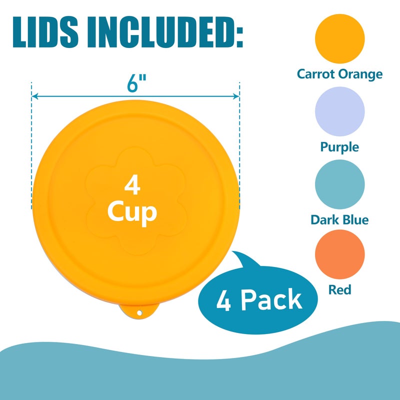 VIOTIIN 4 Cup Round Silicone Replacement Lids for Pyrex 7201-PC Glass Bowls, 4 Pack Storage Cover, Microwave & Dishwasher & Freezer Safe (Container not Included) - Image 2
