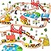 SYNCFUN 110PCS Wooden Train Set Toy Magnetic Trains with Wooden Track Set for Kids Ages 38 City Scene Railway Set Perfect Easter Birthday Gift for Grandkids Toddlers Boys Girls - Image 3