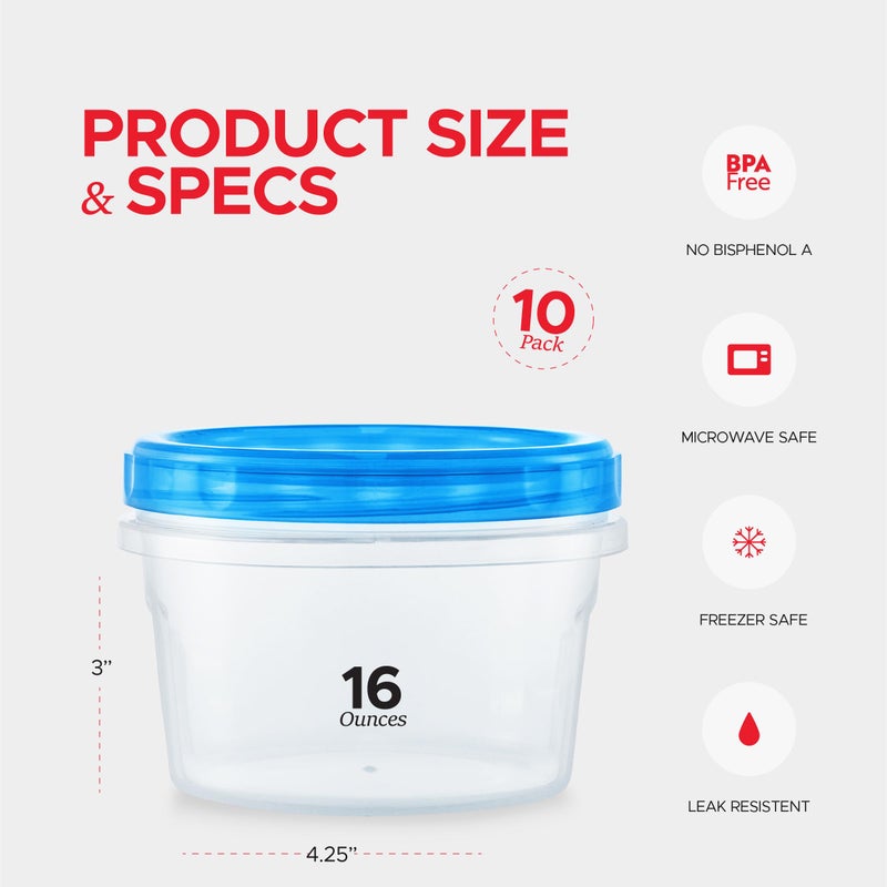 Tafura Twist Top Soup Storage Containers with Lids [16 Oz - 10 Pack] Reusable Freezer Containers for Food with Screw On Lids, 16 Ounce Food Storage Container with Cover, Leakproof, BPA Free - Image 4