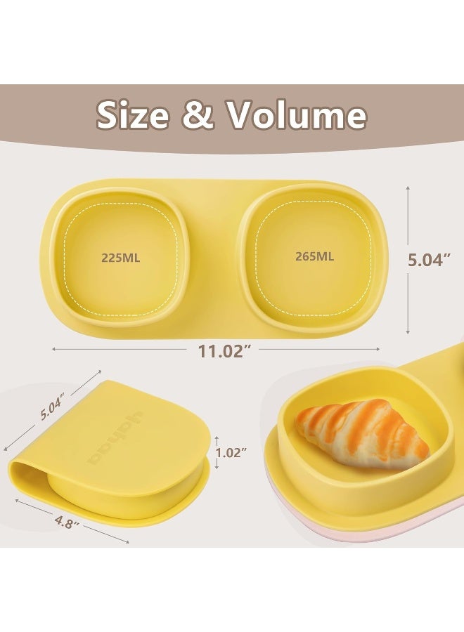ياها Toddler Plates Travel Essential on the go, Baby Plates with Forks and Spoons Self Feeding 6 months, Foldable, Silicone, BPA Free, Lemon - Image 3