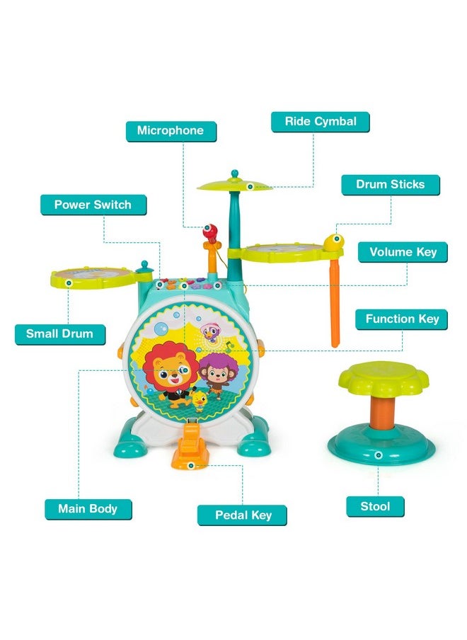 مجموعة طبول للأطفال، لعبة الآلات الموسيقية الكهربائية مع ميكروفون يعمل، 2 عصا طبلة، أضواء قابلة للتعديل، دواسة طبلة صوت ومقعد هدية للأطفال الصغار الأولاد والبنات من سن 3 سنوات فما فوق - pzsku/Z723EF26BA73B580552E1Z/45/_/1720004568/41e8e843-0395-4fc7-bd7d-7f89daa549d7