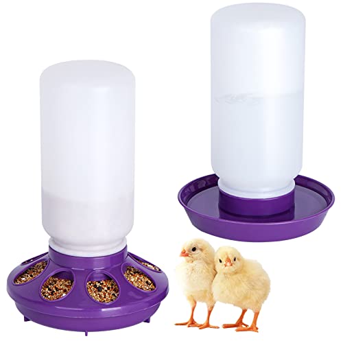 NAOEDEAH Chick Feeder and Waterer Set no Waste Chicken Water Dispenser 1L Chicken Water Feeder Poultry Waterer Baby Chick Duckling Supplies Starter Kit Purple - Image 1