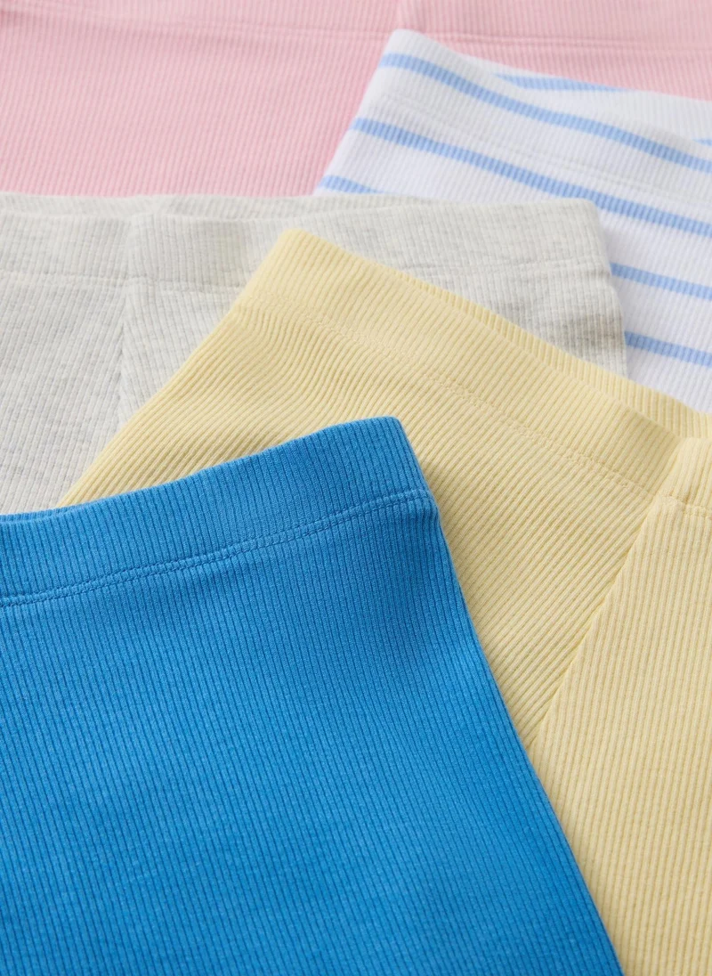 Matalan 5 Pack Girls Multicolour Stripe Plain Cycling Shorts