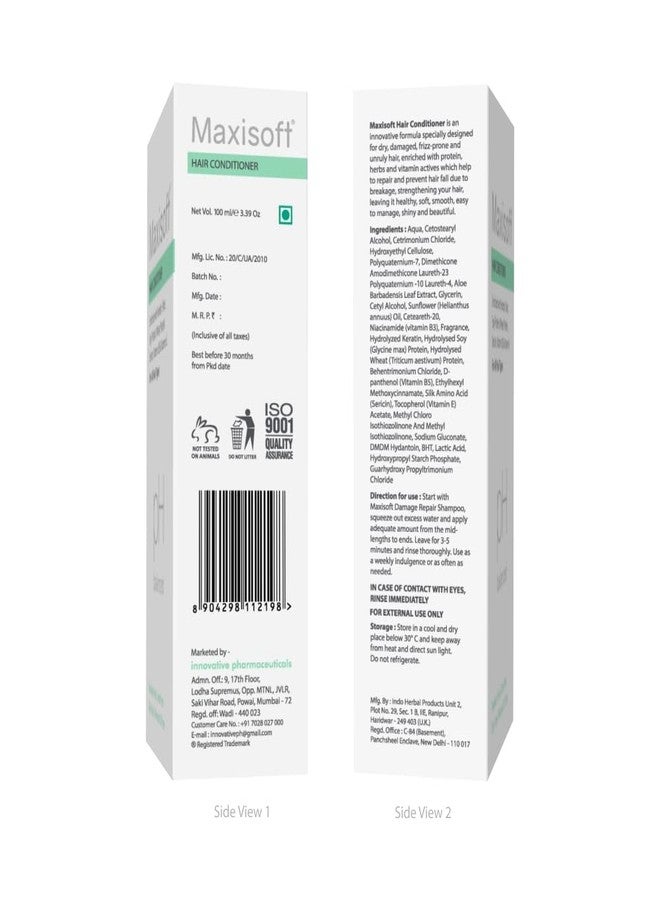 Maxisoft Hair Conditioner | Keratin, Aloe & Protein Rich | Repairs Dry, Frizzy & Damaged Hair | Smooth, Soft & Nourished Finish | pH Balanced, Paraben Free | For Men & Women | (100 ml Pack of 1) - Image 3
