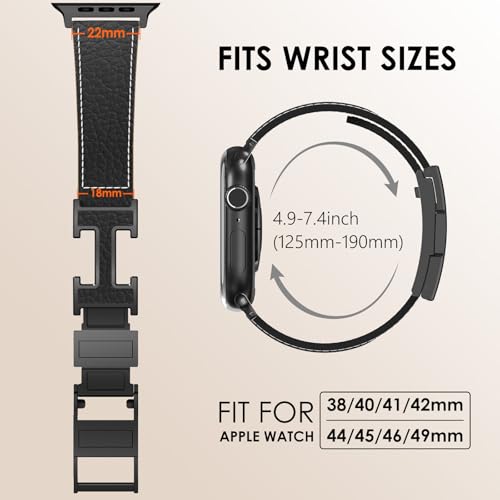 CHANCHY Leather Magnetic Watch Band Compatible with Apple Watch Bands 40mm 38mm 41mm 42mm 44mm 45mm 46mm, Top Grain Leather Dressy Band for Women Men iWatch Ultra SE3 Series 11/10/9/8/7/6/5/4/3/2/1 - Image 5