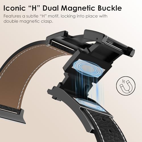 CHANCHY Leather Magnetic Watch Band Compatible with Apple Watch Bands 40mm 38mm 41mm 42mm 44mm 45mm 46mm, Top Grain Leather Dressy Band for Women Men iWatch Ultra SE3 Series 11/10/9/8/7/6/5/4/3/2/1 - Image 3