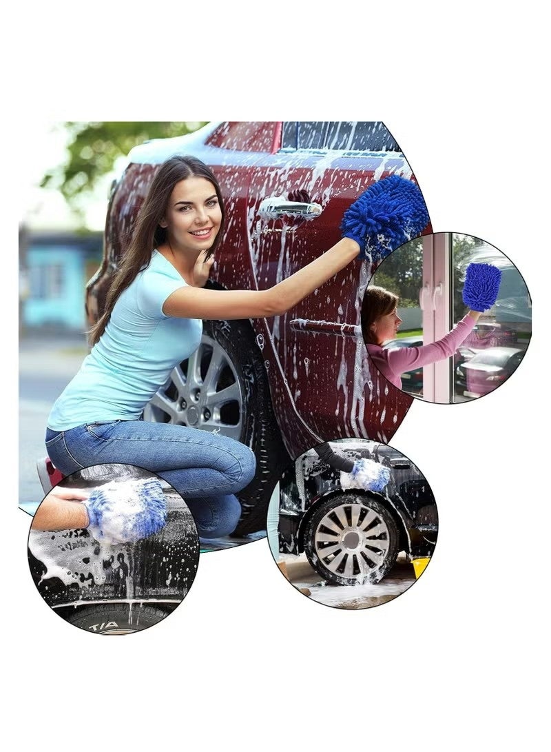2 PCS Double Sided Microfiber Car Wash Mitt Car Washing Gloves Waterproof Car Wash Rag Sponge Kit - Image 5