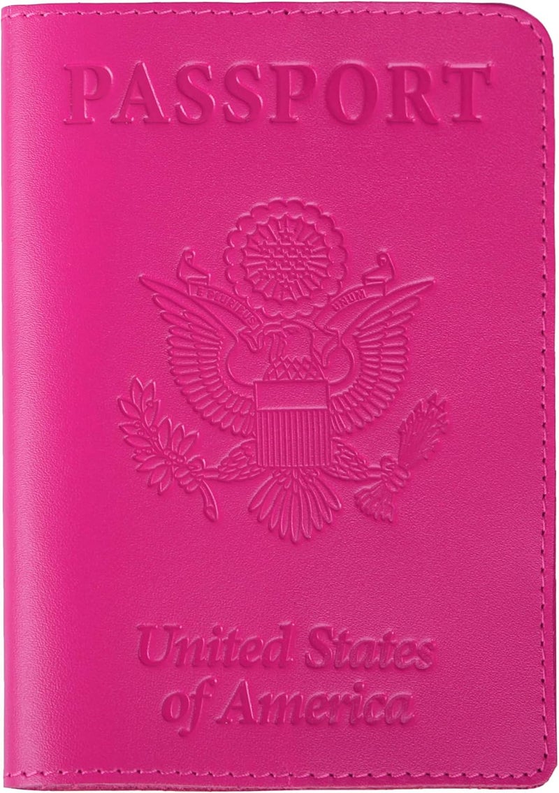 Shvigel US Leather Passport Book Cover - Thin American Travel Passport Holder - Premium International USA Passport Protector Case for Women Men (Pink) - Image 1