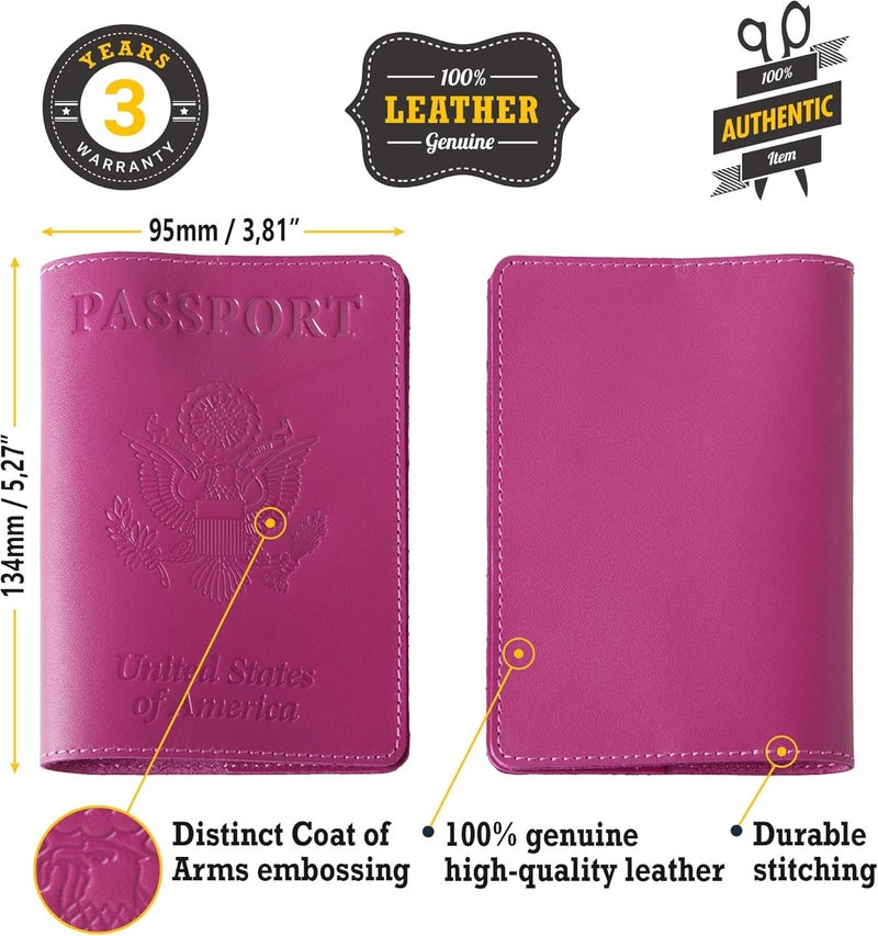 Shvigel US Leather Passport Book Cover - Thin American Travel Passport Holder - Premium International USA Passport Protector Case for Women Men (Pink) - Image 2