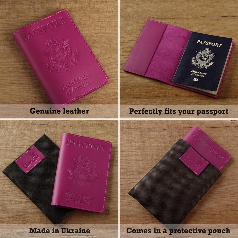 Shvigel US Leather Passport Book Cover - Thin American Travel Passport Holder - Premium International USA Passport Protector Case for Women Men (Pink) - Image 4